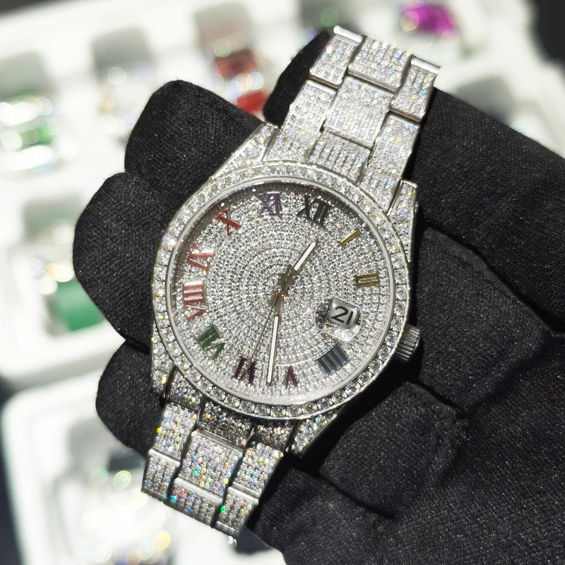 Hip Hop Bust Down Custom Automatic Mechanical Watches Luxury Brand Gold Iced Out VVS Moissanite Diamond Watch for Men ODM OEM