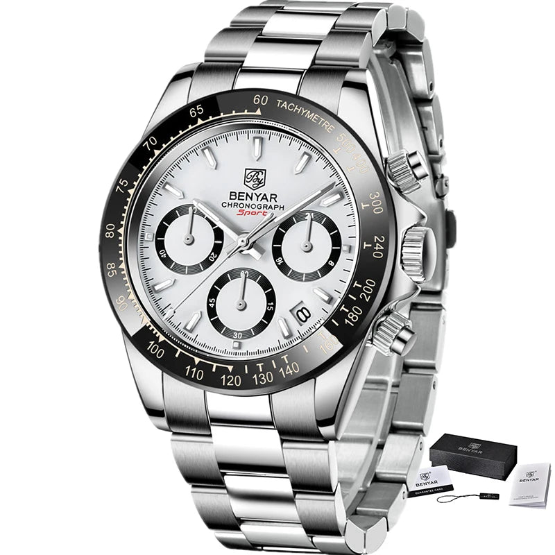 Relojes Hombre 2024 BENYAR New Watches Men Luxury Brand Chronograph Male Sport Watches Waterproof Stainless Steel Quartz Watch