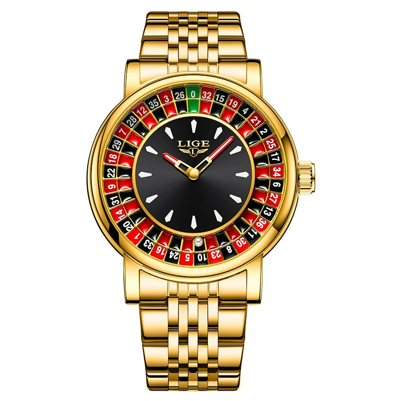 LIGE Unique Creative Men's Watches Fashion Casual Stainless Steel Rotating Dial Roulette Waterproof Classic Quartz Man Watch New