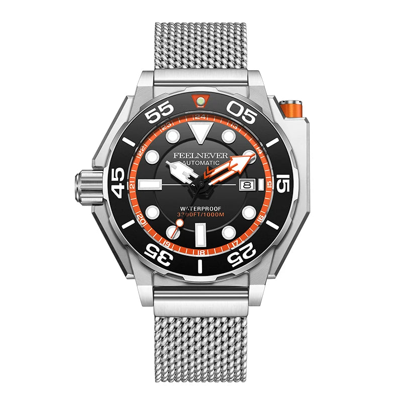 LIGE Top brand luxury watches mens automatic mechanical watch luminous large dial 1000M Gift waterproof relogios masculino+BOX
