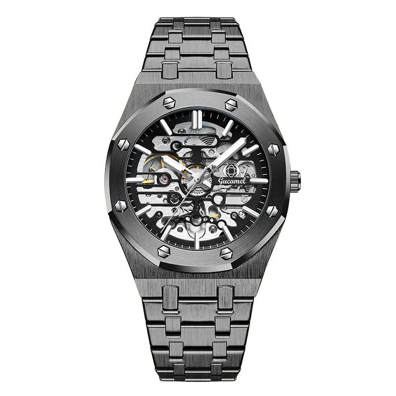 Luxury Men’s Automatic Mechanical Watch, Skeleton Design Self-Winding Wristwatch, Hot-Selling Export Business Watch