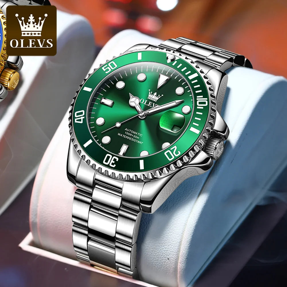 OLEVS 6650 Luxury Automatic Watch Men Rotary Lap Mechanical Movement Waterproof Sports Top Brand Stainless Steel Wristwatch