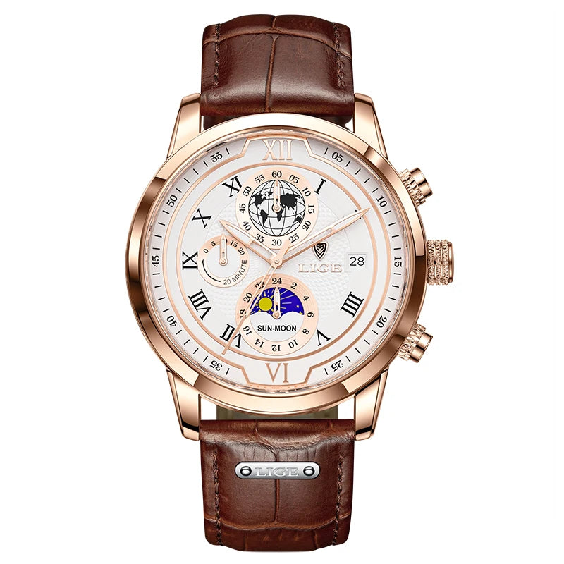 2025 LIGE Fashion Watch Men Sports Quartz Clocks Mens Watches Top Brand Leather Military Waterproof Date Watch Relogio Masculino
