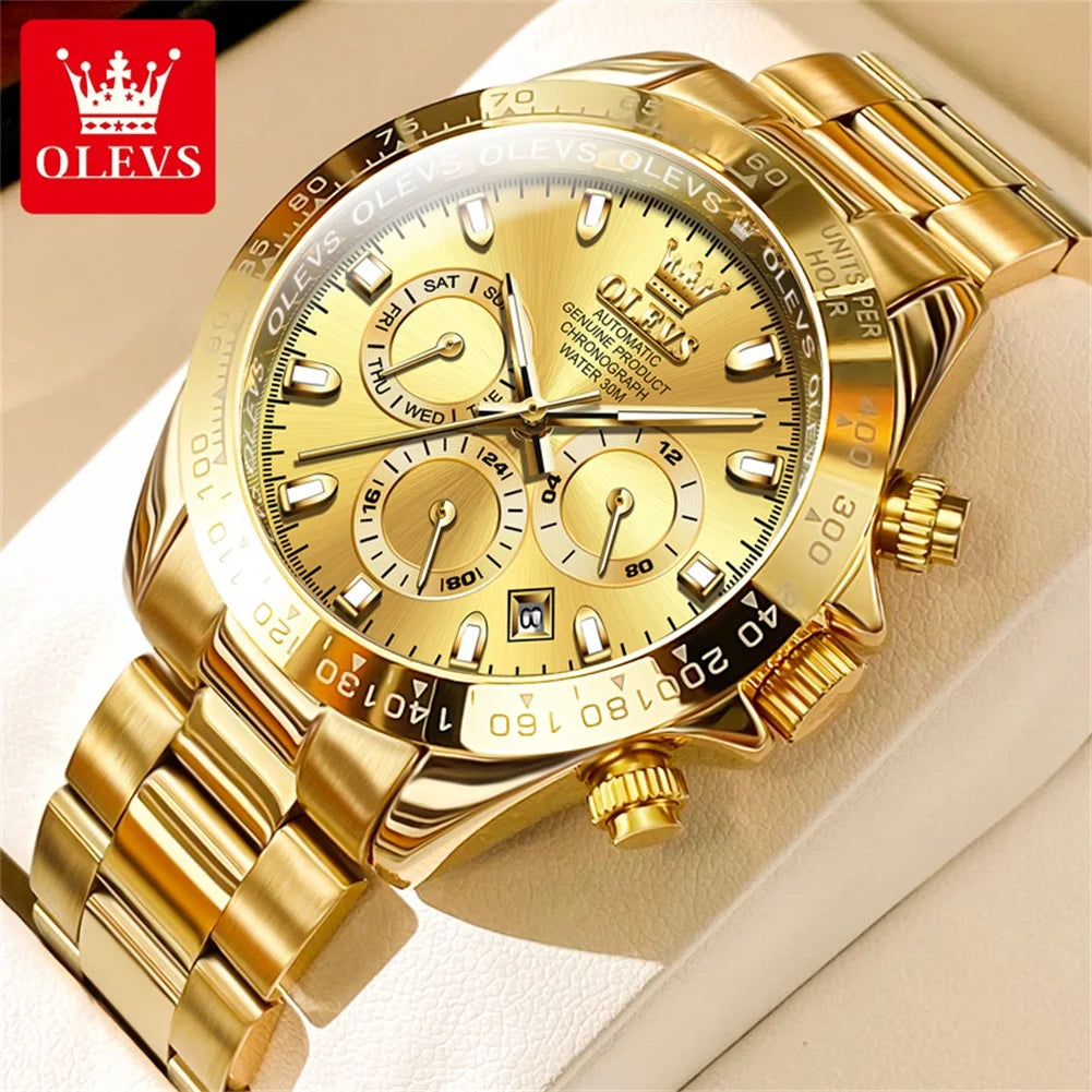 OLEVS Men's Watches Classic Luxury Automatic Mechanical Original Wristwatch for Man 24 Hour Week Date Display Waterproof Fashion