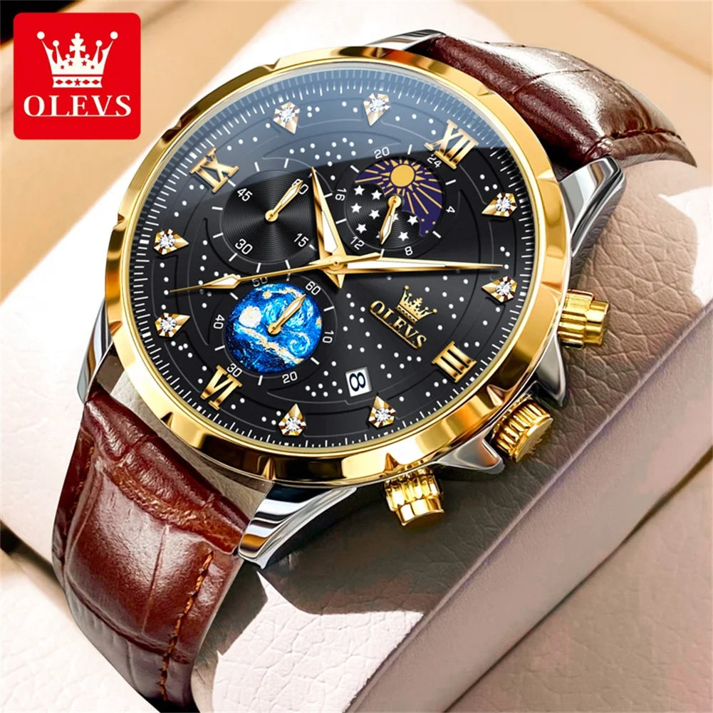 OLEVS 9807 New Mens Watches Original Quartz Watch Multifuncion Chronograph Watch For Man Waterproof Luminous Mens Gifts Freebie