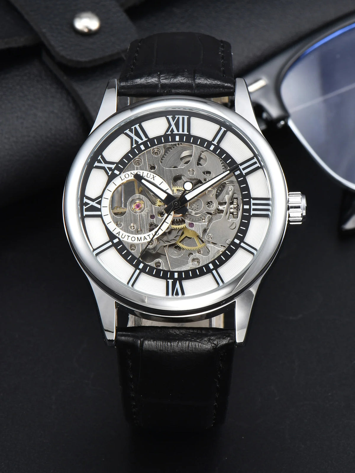 Men automatic watch luxury rome mechanical watches waterproof skeleton noctilucent leather mens watch choice of gift giving