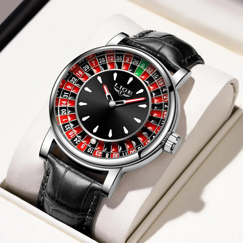 LIGE Creative Luxury Watches men Roulette Game Dial Fashion Mens Watch Waterproof Luminous Quartz Wristwatches Relojs Hombre+Box