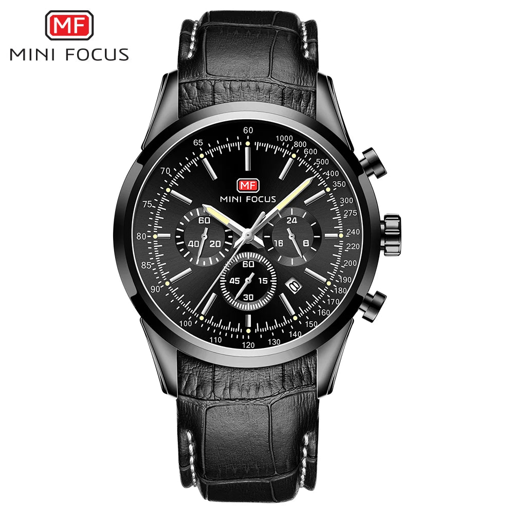 Top Brand Men's Leather Watch Luxury Quartz Watch Casual Business Sport Waterproof Chronograph Wristwatch with Date Display