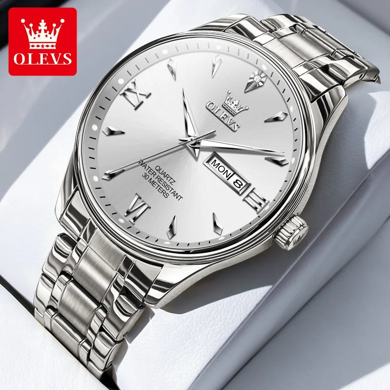 OLEVS 9806 Classic Men's Watches Roman Scale Date Week Stainless steel Business Waterproof Hand Clock