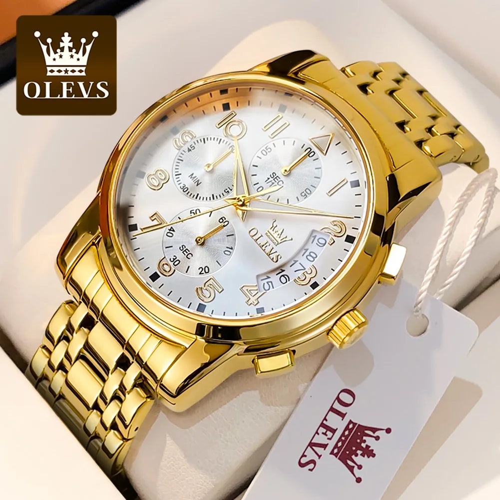 OLEVS Men's Watches Top Brand Luxury Fashion Fine Steel Original Quartz Wristwatch Waterproof Luminous Date Chronograph reloj