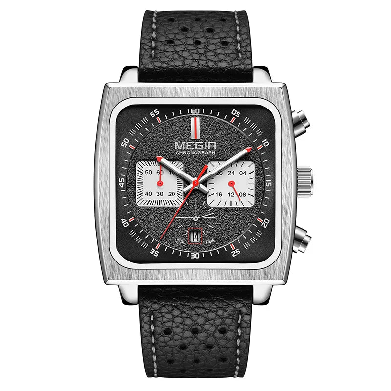 MEGIR 2182 Luxury Fashion Sports Chronograph Multi-Functional Military Leather Date Wristwatches for Men Relogio Masculino