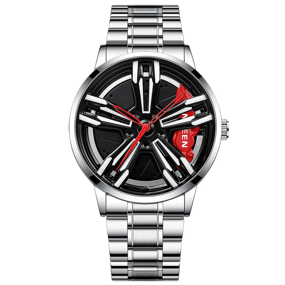 2025 New Racing Watches Men Custom Design Super Car Rim Watch Stainless Steel Black Retro Waterproof Watch Relogio Masculino