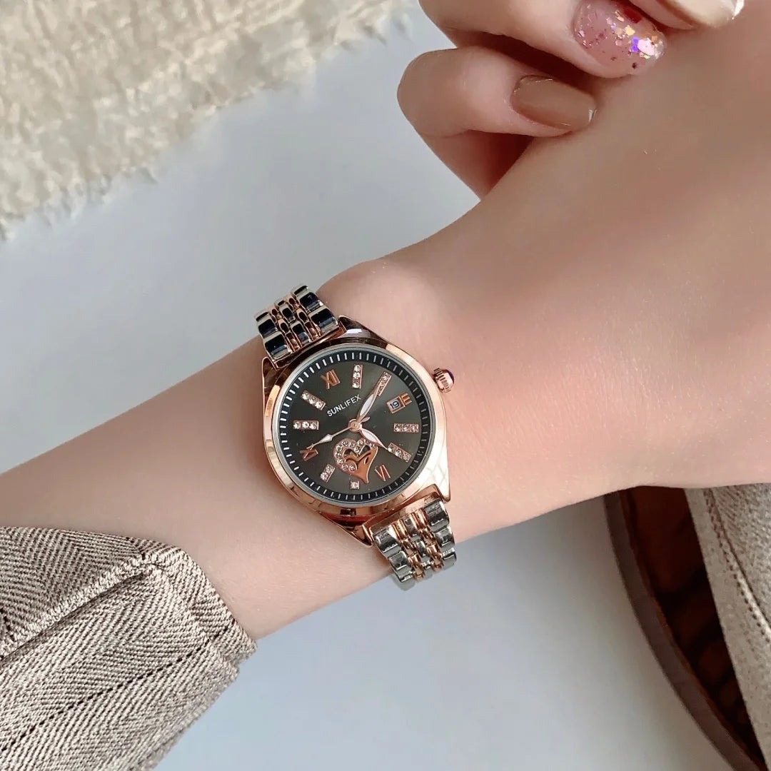 Luxury Watches For Women Lover Dial Rose Gold Stainless Steel With Date Quarzt Wristwatch Ladies Watches Relogio Feminino