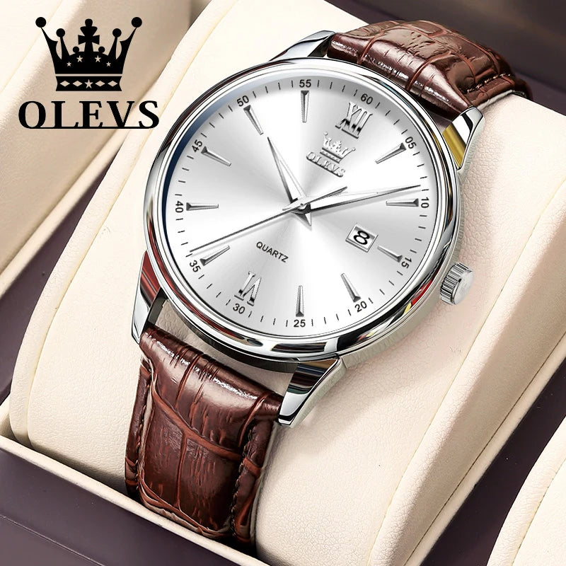 OLEVS Luxury Business Quartz Watches for Men Leather Strap Original Casual Waterproof Man Watch High Quality Men's Wrist Watches