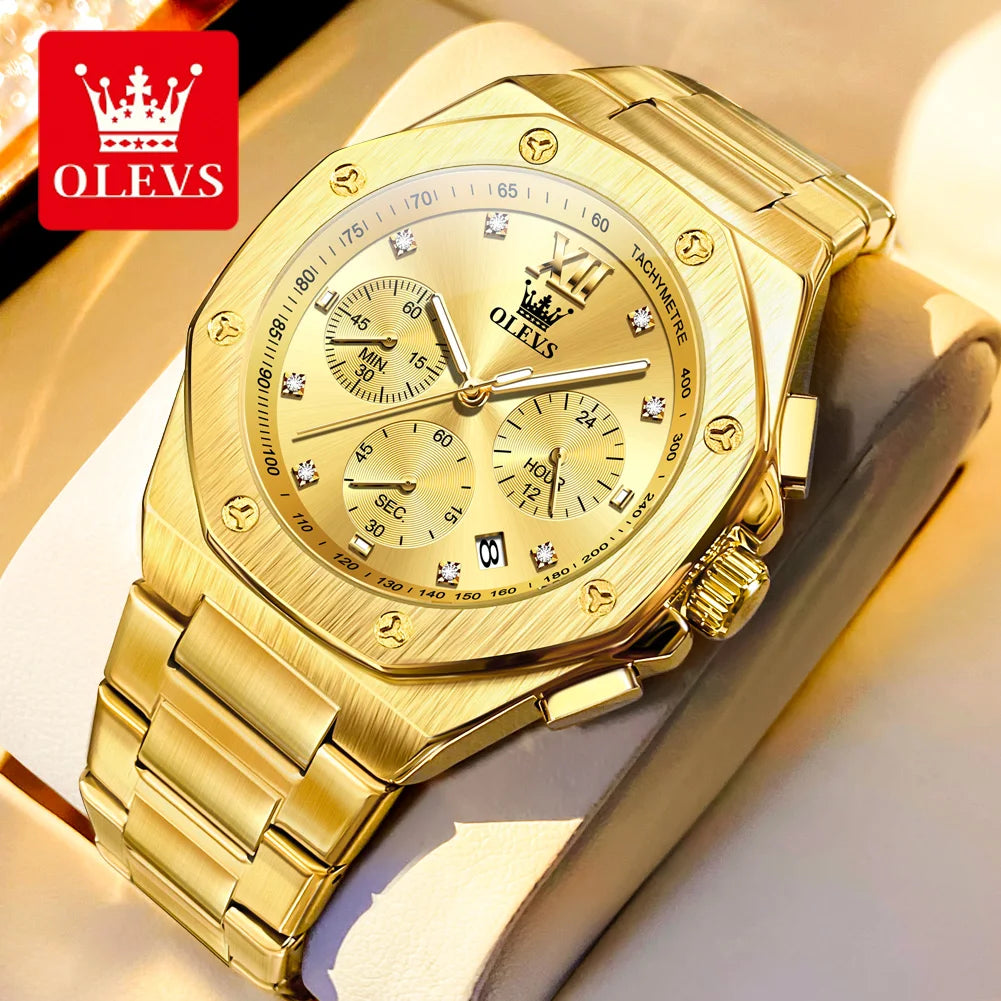 OLEVS 3626 Men's Watches Rhombus Dial Original Quartz Watch for Man Waterproof Luminous Stainless Steel Wristwatch Male Date