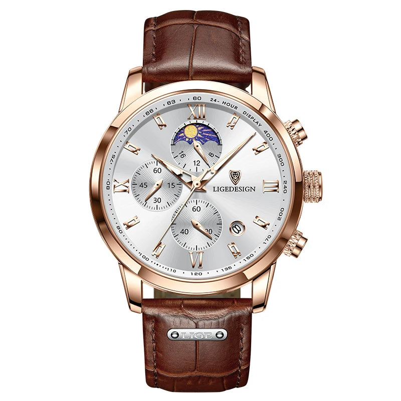 LIGE New Casual Men Watch Luxury Leather Waterproof Sport Quartz Wristwatch Chronograph Military Watch for Men Relogio Masculino
