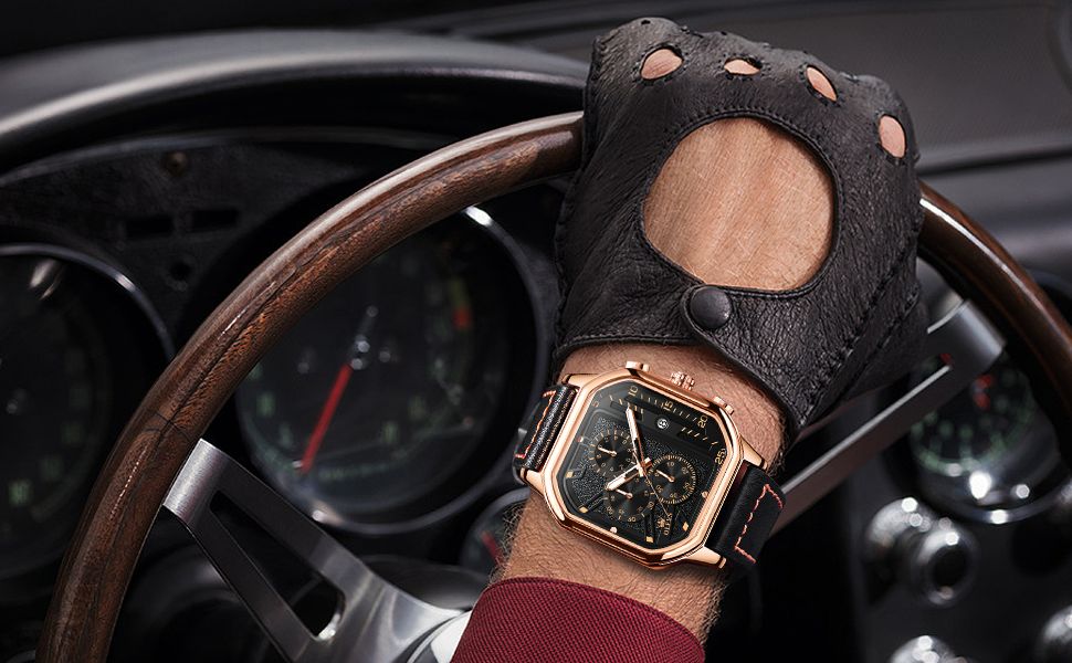 OLEVS 9950 Watches for Men Quartz Chronograph Leather Fashion Dress Watch Date Waterproof Luminous Casual Square Man Wristwatch