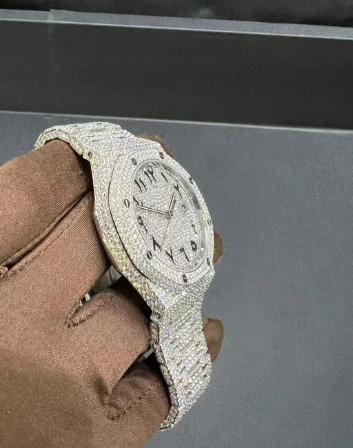 Iced out diamond watch for men, diamond quartz watch, , moissanite diamond watch, steel watch, watch for men, gift for men