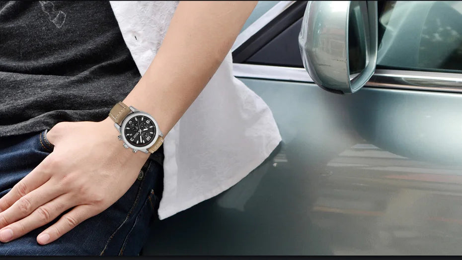 MEGIR Luxury Chronograph Men's Sport Watches Leather Strap Quartz Wristwatch Luminous Casual Male Clock Relogio Masculino 2026