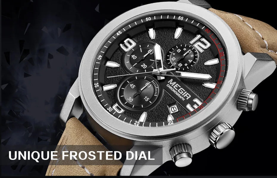 MEGIR Luxury Chronograph Men's Sport Watches Leather Strap Quartz Wristwatch Luminous Casual Male Clock Relogio Masculino 2026