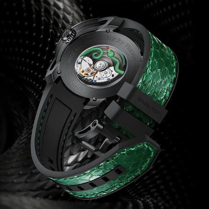 High End Automatic Golden Mechanical Snake Hand Watch for Men Custom Made Chinese With Moving Dragon Wrist Watch Customization