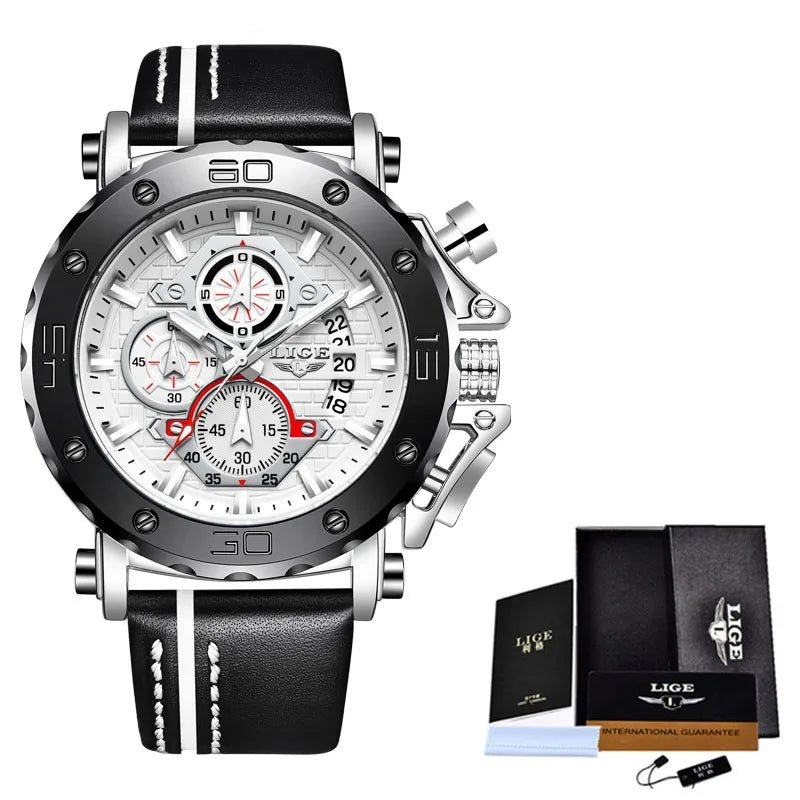 2025 LIGE New Mens Watches Top Brand Luxury Big Dial Military Quartz Watch Leather Waterproof Sport Wristwatch Relogio Masculino
