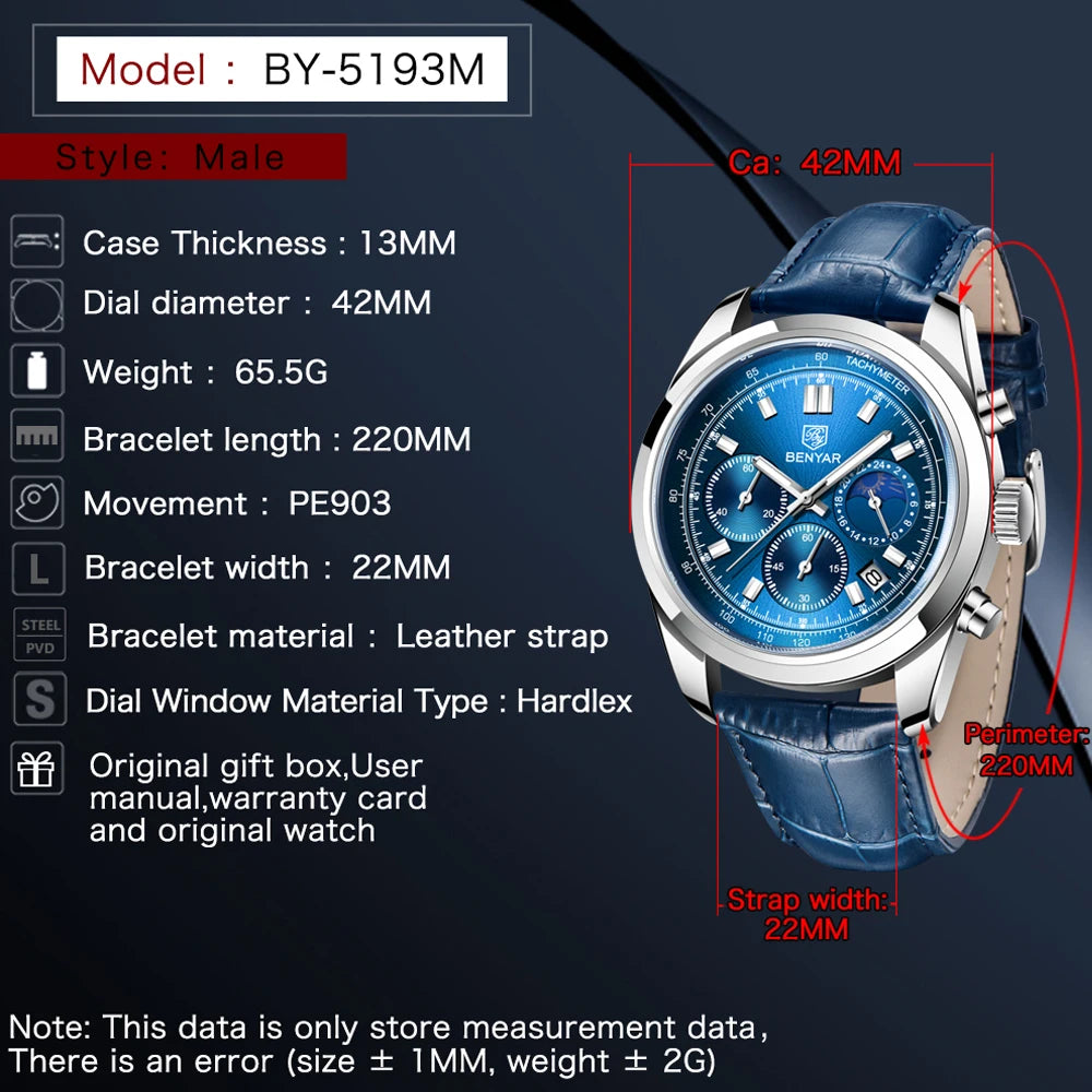 Luxury Men Quartz Wristwatches Top Brand Genuine Leather Chronograph 30M Waterproof Sport Watch Men Reloj Hombre Dropshipping