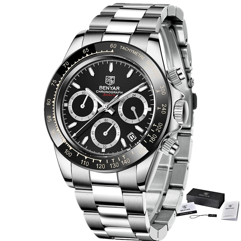 Relojes Hombre 2024 BENYAR New  Watches Men Luxury Brand Chronograph Male Sport Watches Waterproof Stainless Steel Quartz  Watch