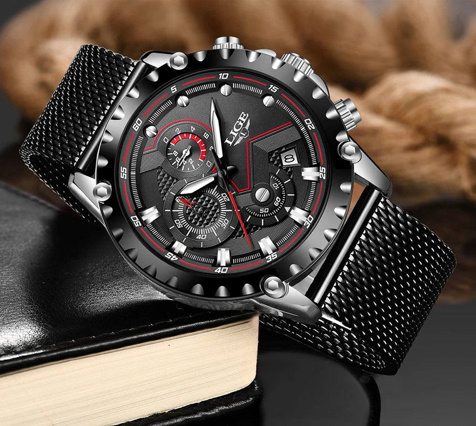 2025 New LIGE Blue Casual Mesh Belt Fashion Quartz Wristwatches Mens Watches Top Brand Luxury Waterproof Clock Relogio Masculino