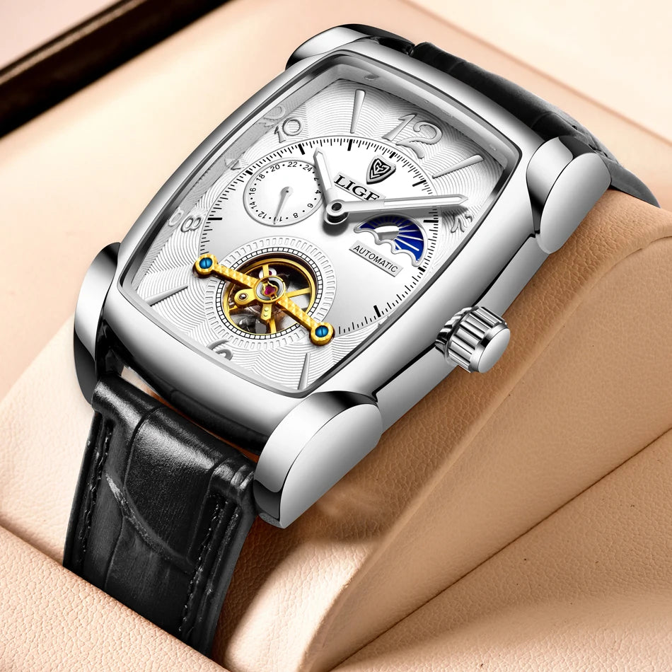 LIGE New Tourbillon Automatic Mechanical Womens Watches Top Brand Luxury Fashion Waterproof Skeleton ladyClock Montre Homme
