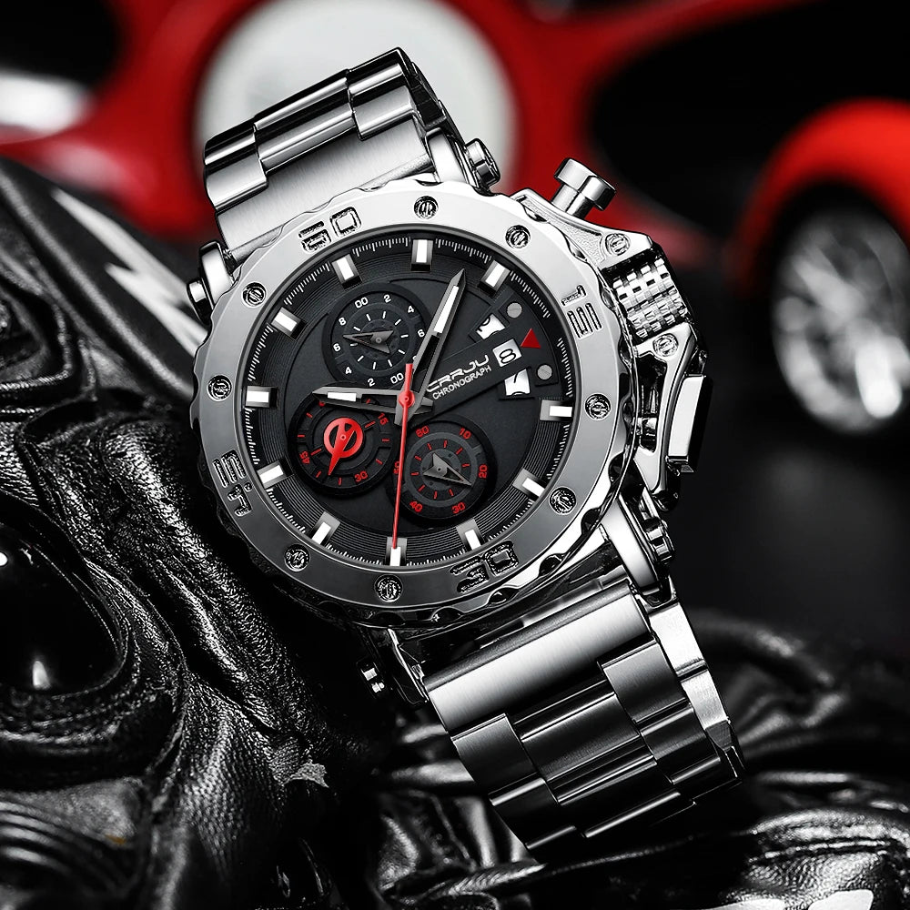 Relogio Masculino CRRJU Sport Chronograph Mens Watches Top Brand Luxury Full Steel Quartz Clock Waterproof Big Dial Watch Men
