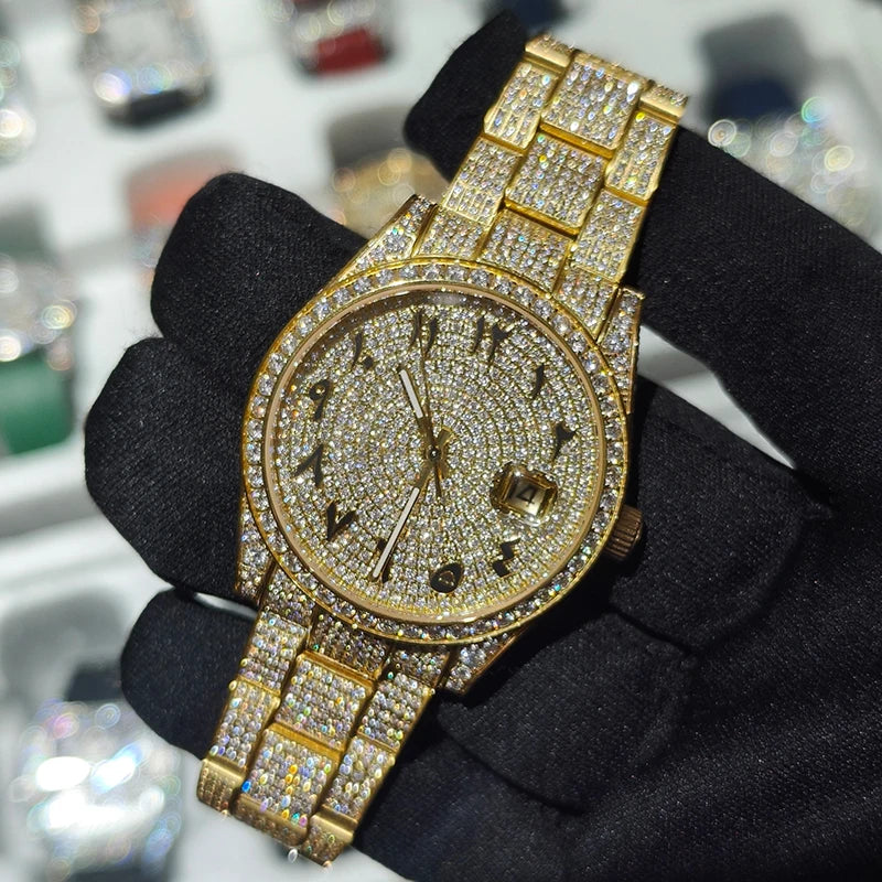 Hip Hop Bust Down Custom Automatic Mechanical Watches Luxury Brand Gold Iced Out VVS Moissanite Diamond Watch for Men ODM OEM