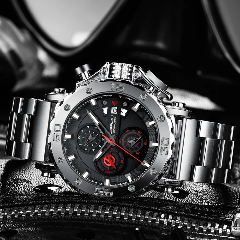 CRRJU Watch for Men Top Brand Luxury Big Dial Stainless Steel Waterproof Chronograph Wristwatches with Date Relogio Masculino