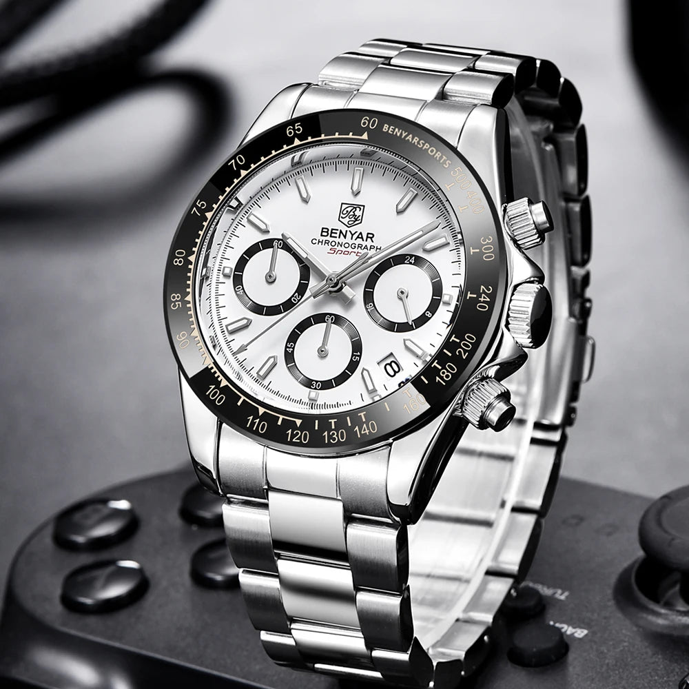 Relojes Hombre 2024 BENYAR New  Watches Men Luxury Brand Chronograph Male Sport Watches Waterproof Stainless Steel Quartz  Watch