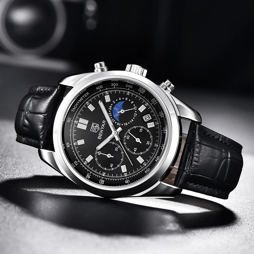Luxury Men Quartz Wristwatches Top Brand Genuine Leather Chronograph 30M Waterproof Sport Watch Men Reloj Hombre Dropshipping