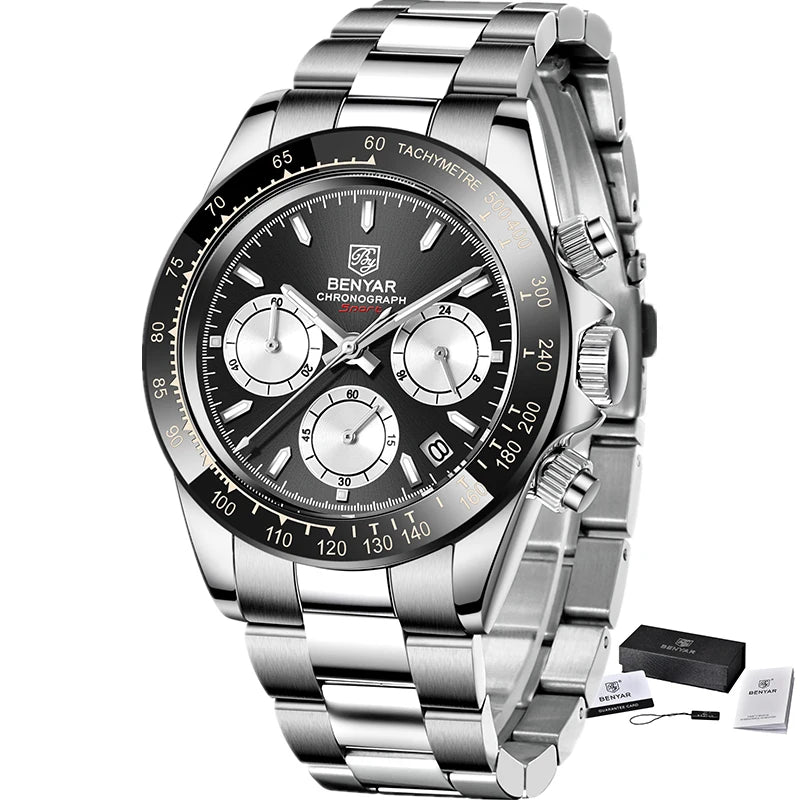 Relojes Hombre 2024 BENYAR New  Watches Men Luxury Brand Chronograph Male Sport Watches Waterproof Stainless Steel Quartz  Watch