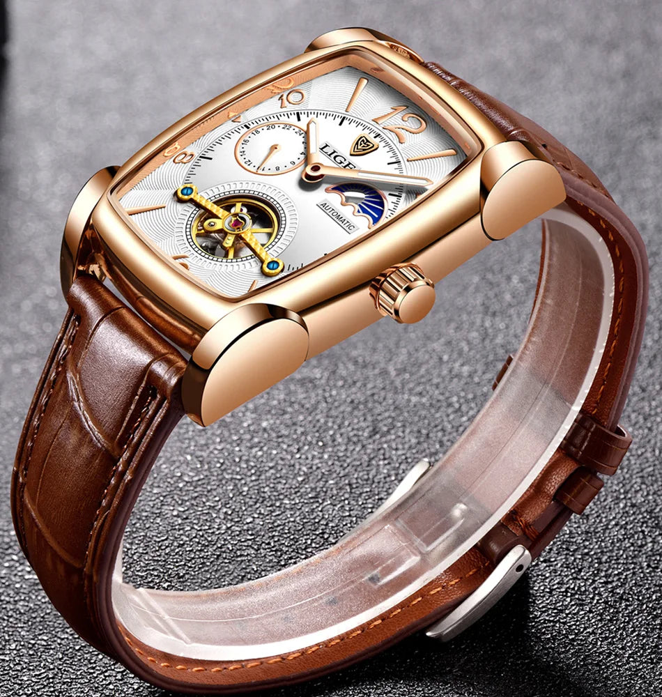 LIGE New Tourbillon Automatic Mechanical Womens Watches Top Brand Luxury Fashion Waterproof Skeleton ladyClock Montre Homme