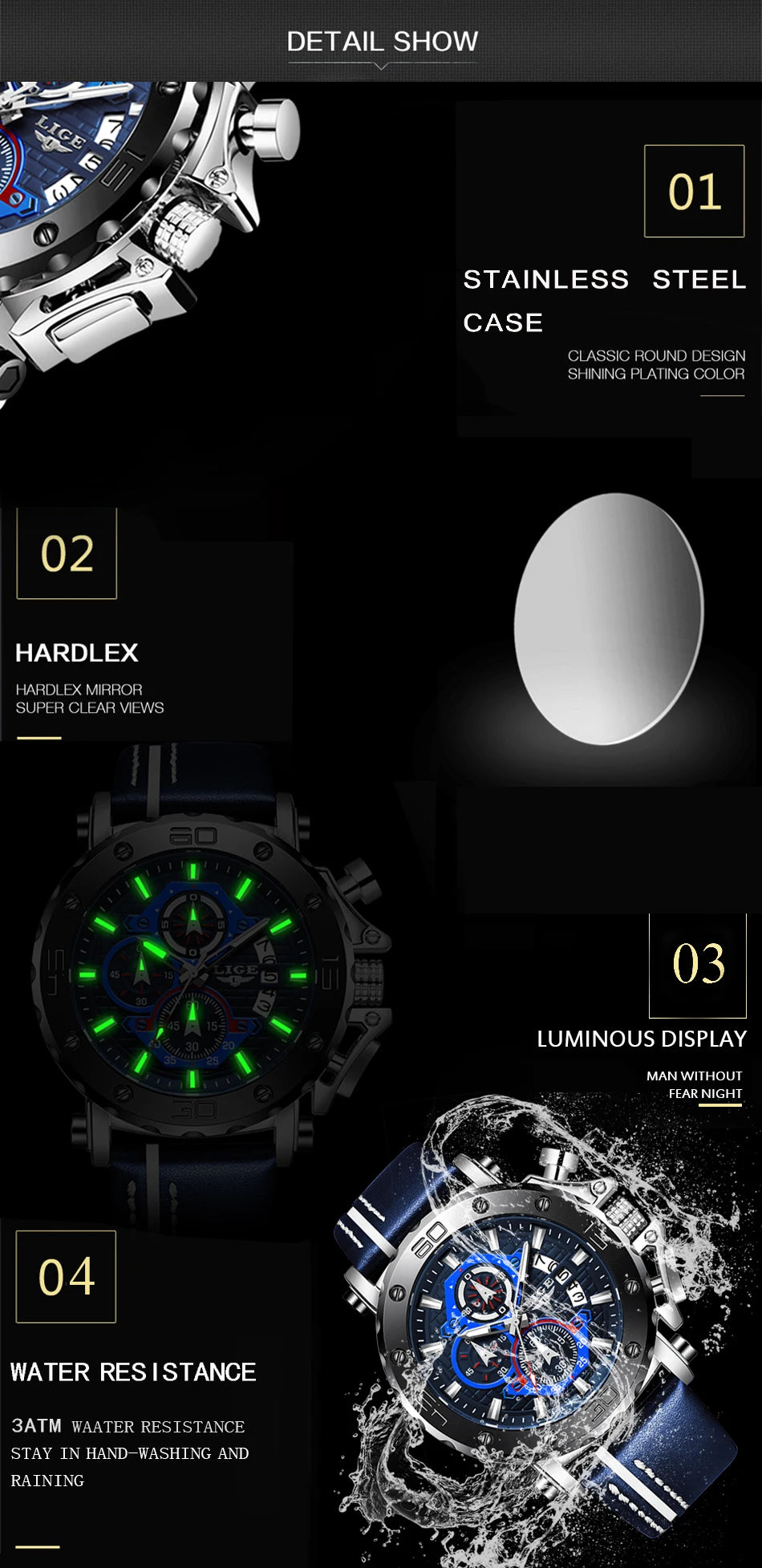 2025 LIGE New Mens Watches Top Brand Luxury Big Dial Military Quartz Watch Leather Waterproof Sport Wristwatch Relogio Masculino