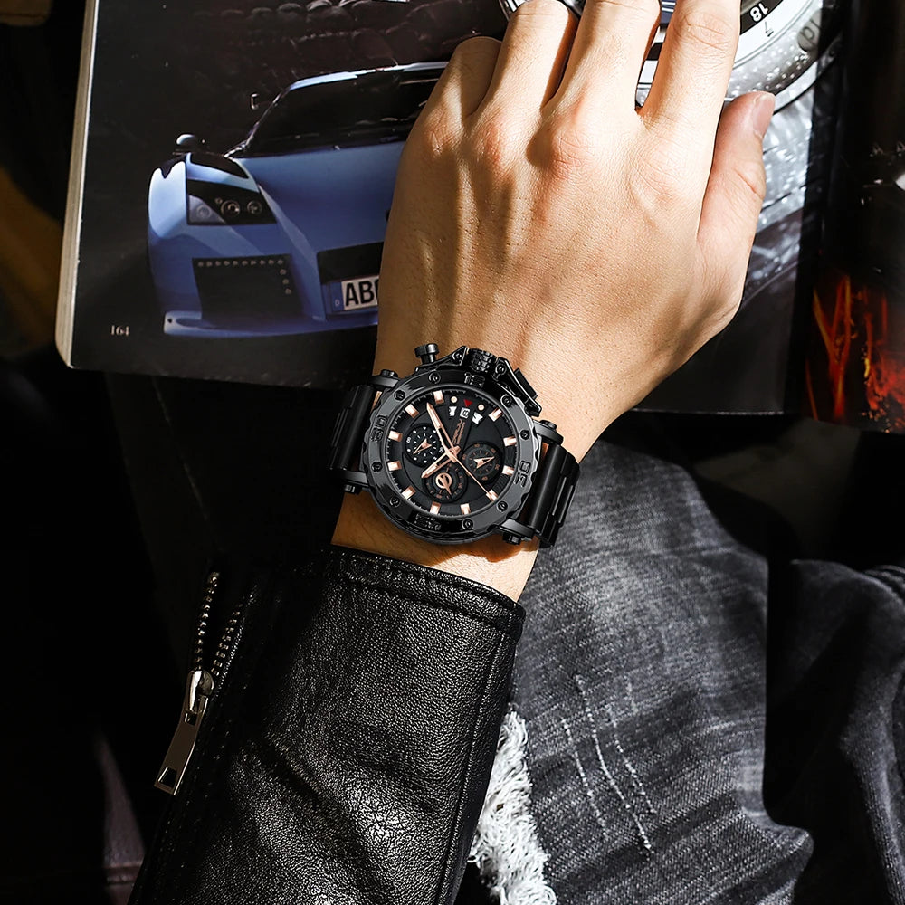 Relogio Masculino CRRJU Sport Chronograph Mens Watches Top Brand Luxury Full Steel Quartz Clock Waterproof Big Dial Watch Men
