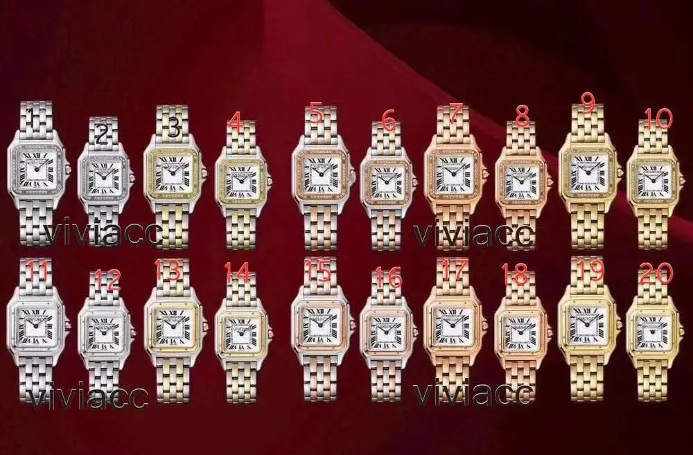 Women Men Famous Brand Design square Watch Pathere Clock Two Tone Gold Color Quartz Stainless Steel Leopard Wrist Watches
