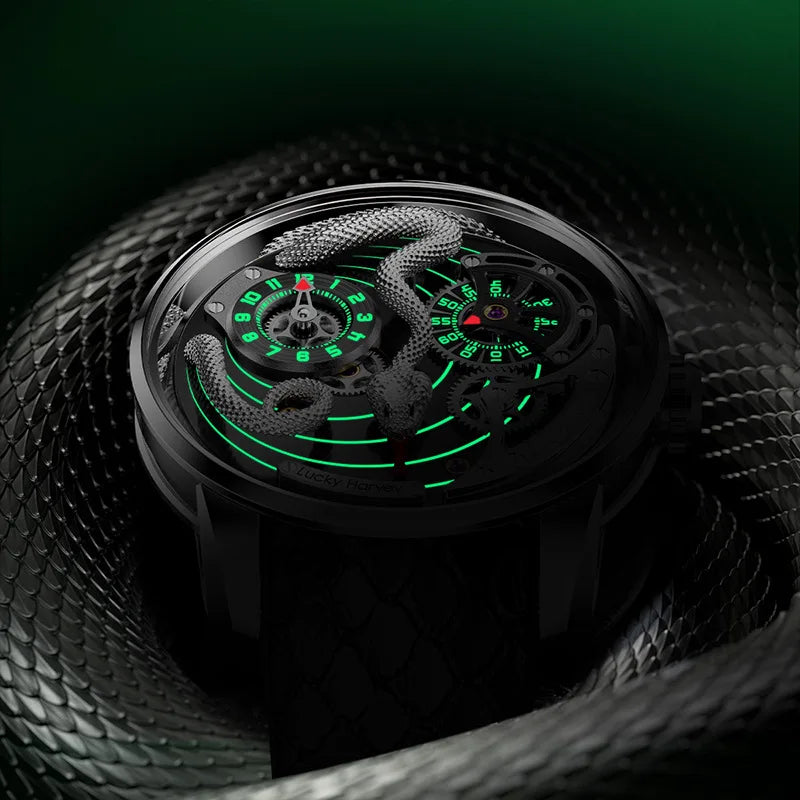 High End Automatic Golden Mechanical Snake Hand Watch for Men Custom Made Chinese With Moving Dragon Wrist Watch Customization