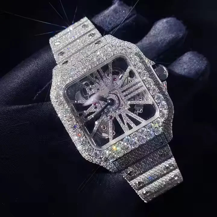 VVS High Quality Luxury Moissanite Watches with Custom Dial Diamond Mechanical Watch Diver Factory Wholesale Hip Hop Style Watch
