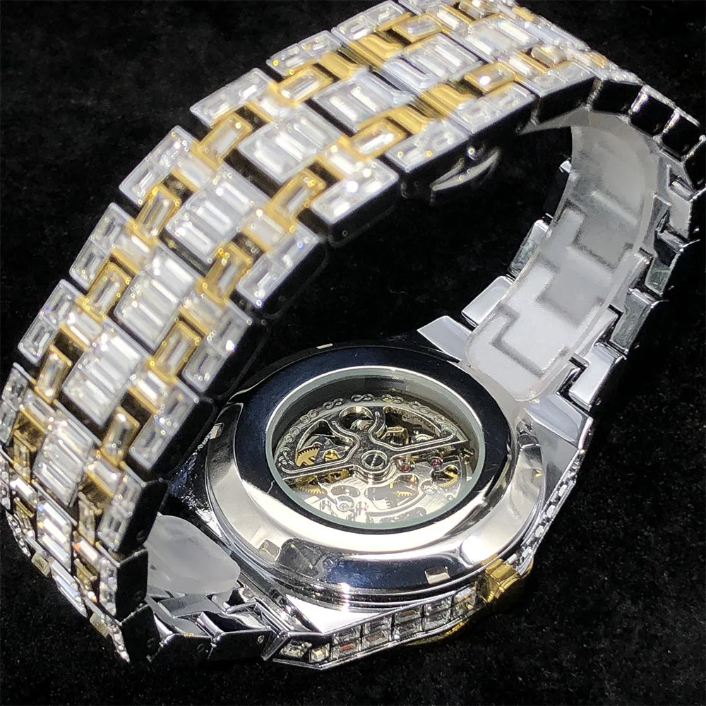 Luxury Automatic Watch For Men Hip Hop Diamond Skeleton Mechanical relogio masculino Ice Out waterproof Man Watches Dropshipping