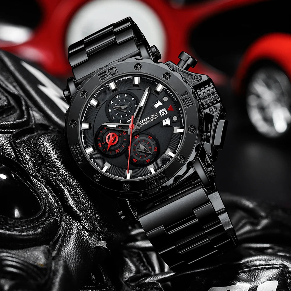 CRRJU Watch for Men Top Brand Luxury Big Dial Stainless Steel Waterproof Chronograph Wristwatches with Date Relogio Masculino