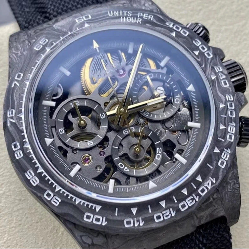 Luxury Luminous Mechanical Watch Waterproof 40mm Top Quality DIW Factory ETA 4130 Movement Carbon GET Skeleton Watch