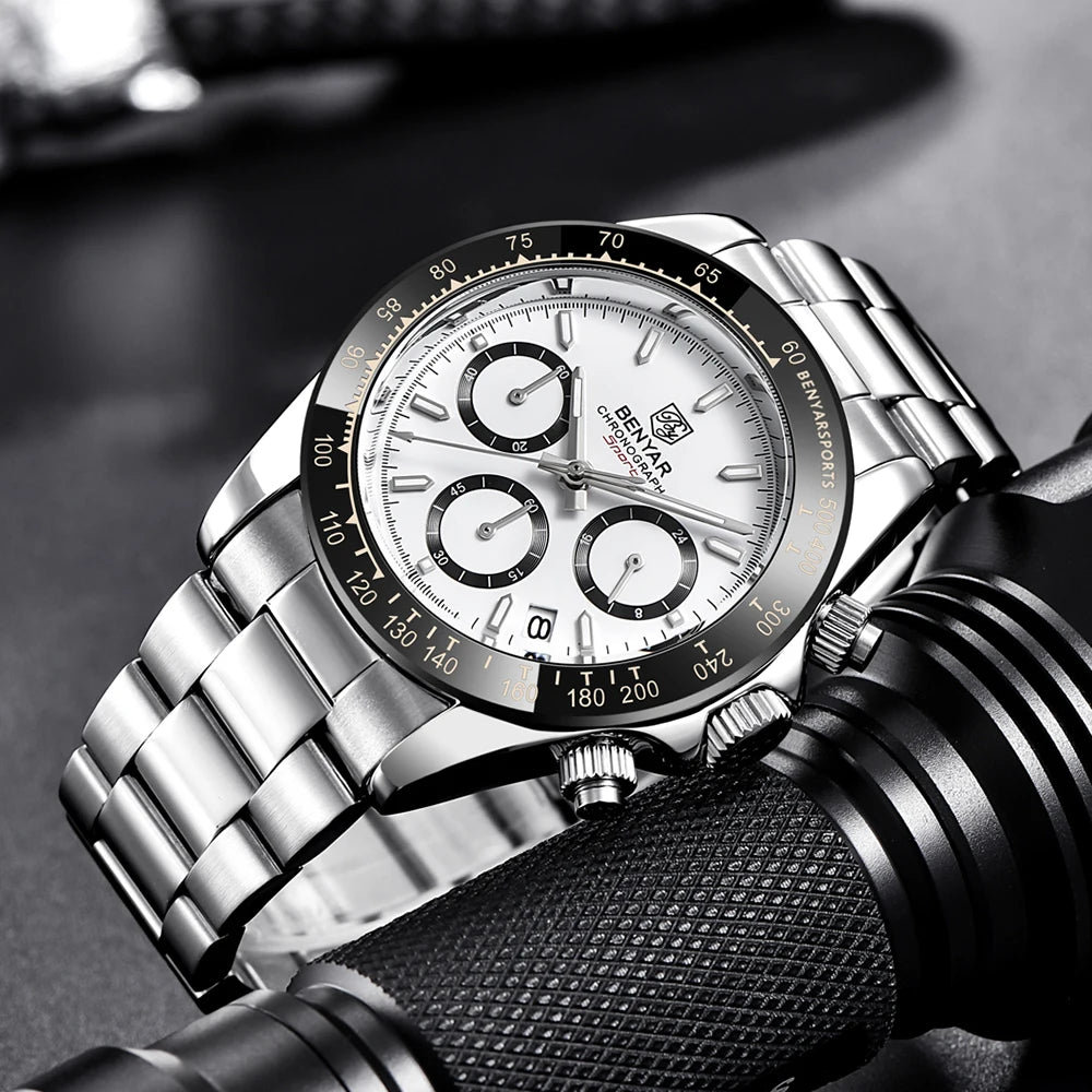 Relojes Hombre 2024 BENYAR New  Watches Men Luxury Brand Chronograph Male Sport Watches Waterproof Stainless Steel Quartz  Watch