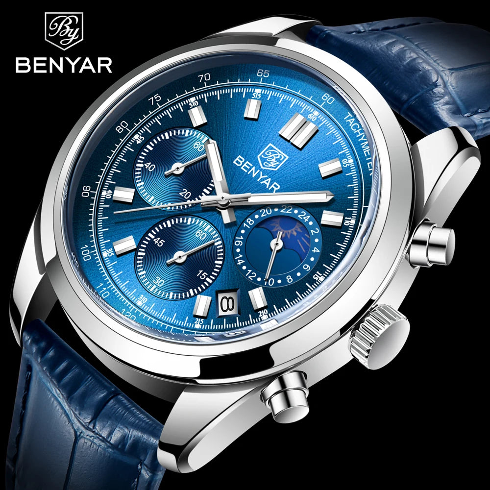Luxury Men Quartz Wristwatches Top Brand Genuine Leather Chronograph 30M Waterproof Sport Watch Men Reloj Hombre Dropshipping
