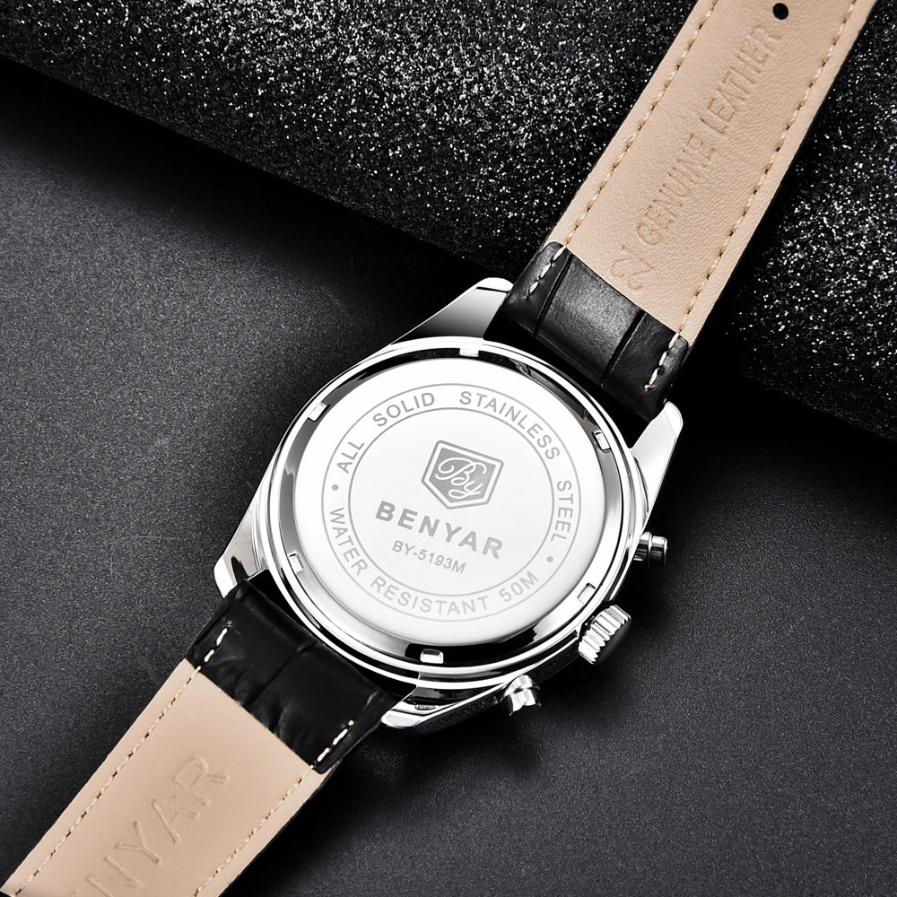Luxury Men Quartz Wristwatches Top Brand Genuine Leather Chronograph 30M Waterproof Sport Watch Men Reloj Hombre Dropshipping
