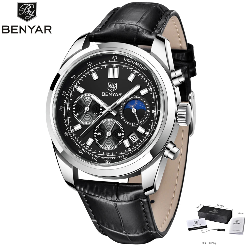 Luxury Men Quartz Wristwatches Top Brand Genuine Leather Chronograph 30M Waterproof Sport Watch Men Reloj Hombre Dropshipping