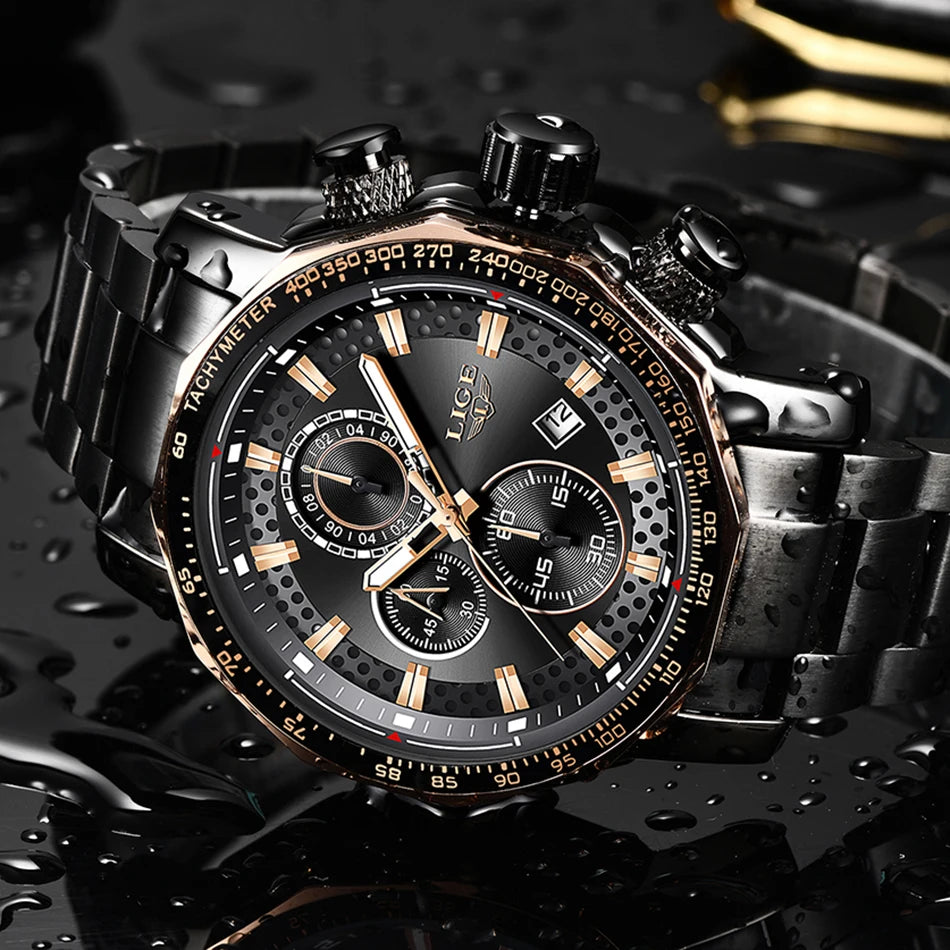 Relogio Masculino LIGE New Sport Chronograph Mens Watches Top Brand Luxury Full Steel Quartz Clock Waterproof Big Dial Watch Men